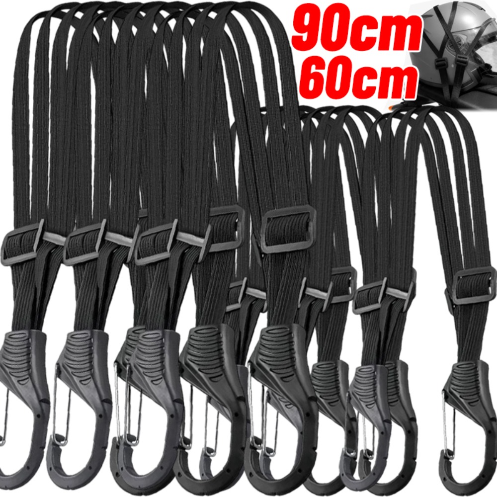 Motorcycle Gear Hanger - สายรัดกระเป๋าสำหรับมอเตอร์ไซค์ขนาด 60/90 ซม. แบบยืดหยุ่นอเนกประสงค์ พร้อมตะขอเกี่ยวเพื่อความปลอดภัย -