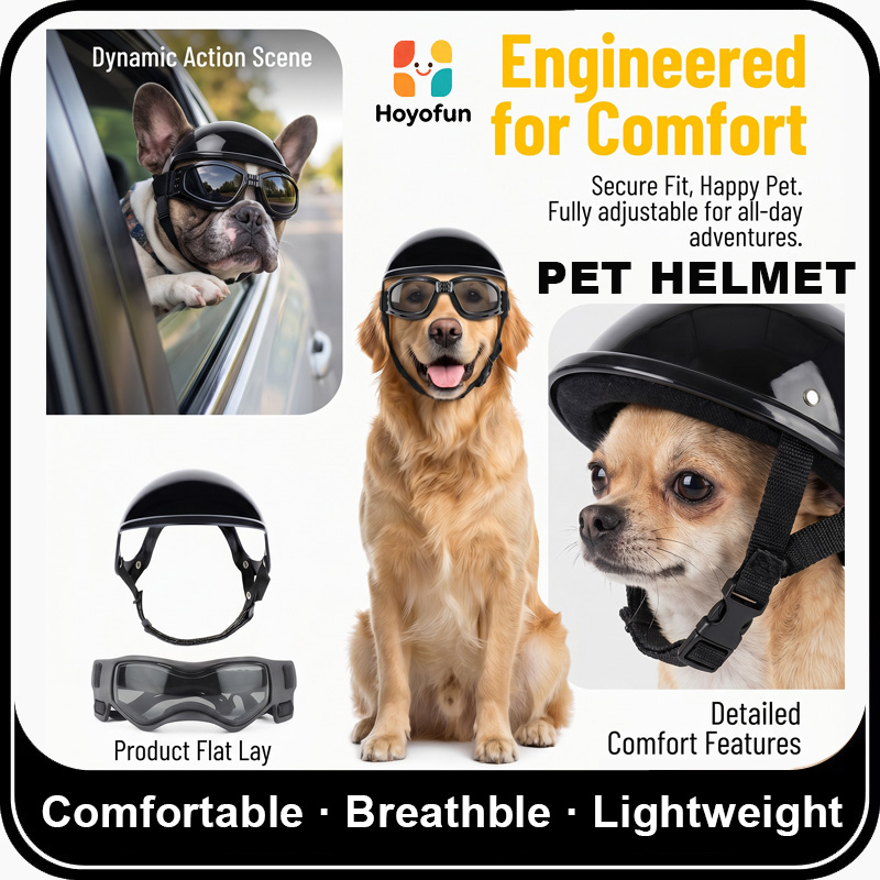 Motorcycle Gear For Dogs - ชุดแว่นตาหมวกกันน็อคมอเตอร์ไซค์สำหรับสุนัข, อุปกรณ์เดินทางผจญภัยกลางแจ้ง, อุปกรณ์ประกอบฉากถ่ายรูปสัตว์เลี้ยงน่ารักสำหรับการตั้งแคมป์, ป้องกันรังสียูวีและลม