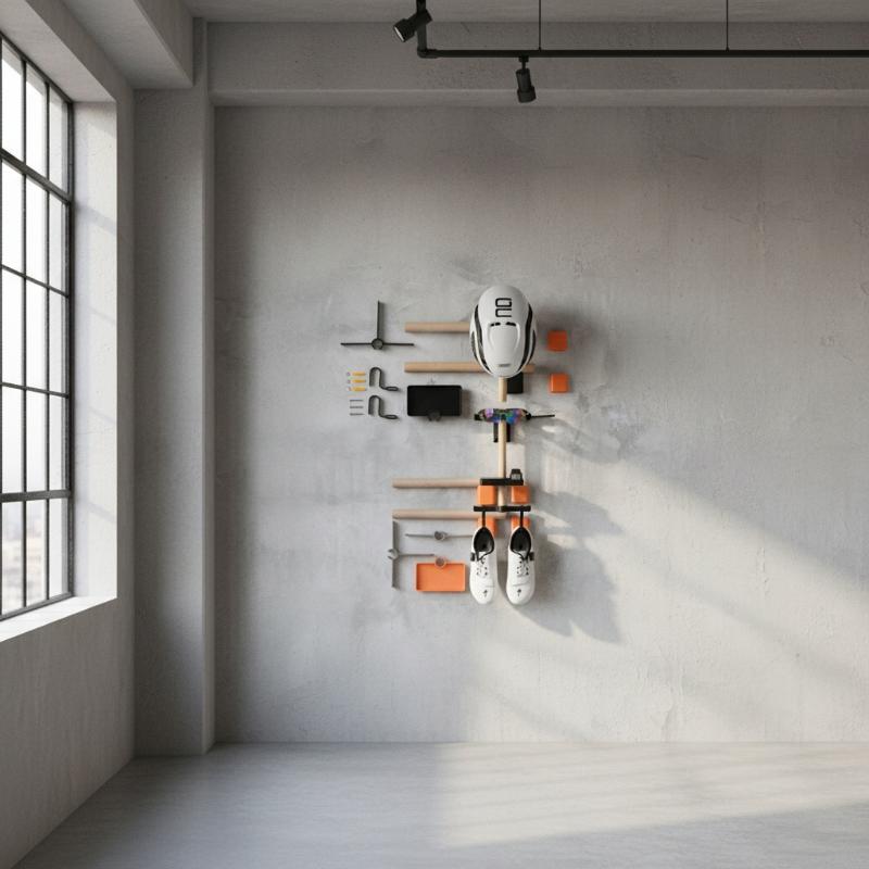 Motorcycle Gear Wall Mount - ที่เก็บจักรยานติดผนัง 1 ชุด ชั้นวางอุปกรณ์ไม้บีช ที่แขวนหมวกกันน็อค สำหรับนักปั่นจักรยาน
