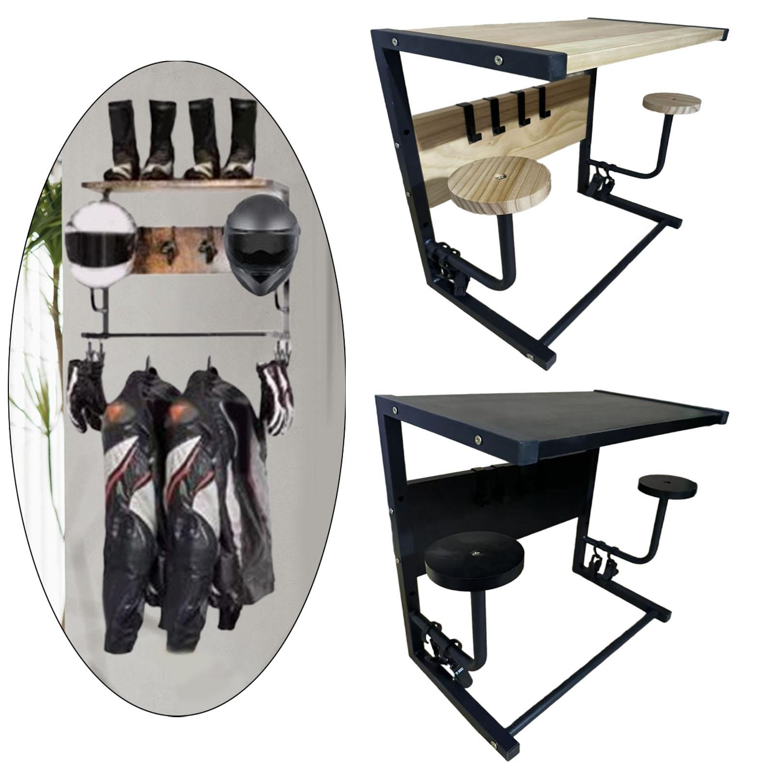 Motorcycle Gear Hanger - หมวกกันน็อค Rack แบบพกพาจัดเก็บ 4 คลิปเหล็กไม้ Elegant