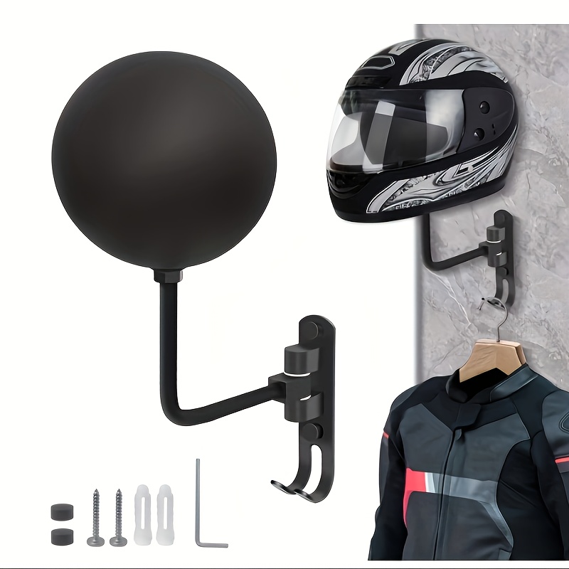 Motorcycle Gear Garage Storage - 180 ° ที่แขวนหมวกกันน็อคมอเตอร์ไซค์แบบหมุนได้ พร้อมตะขอสำหรับแขวนเสื้อแจ็คเก็ต หมวก อุปกรณ์กีฬา
